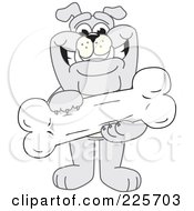 Royalty Free RF Clipart Illustration Of A Gray Bulldog Mascot Standing And Holding A Large Bone