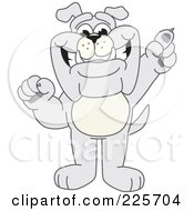 Gray Bulldog Mascot Holding One Finger Up