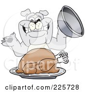 Poster, Art Print Of Gray Bulldog Mascot Serving A Thanksgiving Turkey