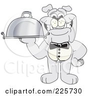 Gray Bulldog Mascot Waiter Serving A Platter by Toons4Biz