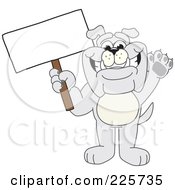 Poster, Art Print Of Gray Bulldog Mascot Waving And Holding A Sign