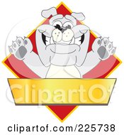 Poster, Art Print Of Gray Bulldog Mascot Over A Red Diamond Above A Blank Gold Banner