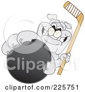 Poster, Art Print Of Gray Bulldog Mascot Reaching Up And Grabbing A Hockey Puck