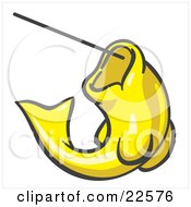 Clipart Illustration Of A Yellow Fish Jumping Up And Biting A Hook On A Fishing Line