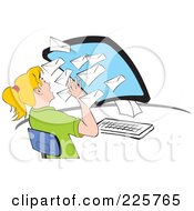Royalty Free RF Clipart Illustration Of Emails Flying Out Of A Computer Into A Womans Face