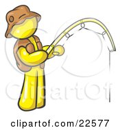 Clipart Illustration Of A Yellow Man Wearing A Hat And Vest And Holding A Fishing Pole