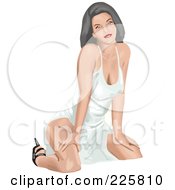 Poster, Art Print Of Sexy Pinup Woman Kneeling In A White Dress