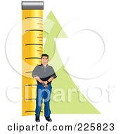 Poster, Art Print Of Man Standing By A Measuring Tape And Upwards Arrow