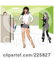 Royalty Free RF Clipart Illustration Of A Shocked Woman Pointing At A Sexy Woman In An Office by David Rey