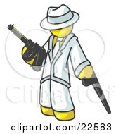 Clipart Illustration Of A Yellow Gangster Man Carrying A Gun And Leaning On A Cane
