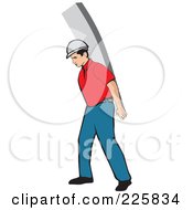 Poster, Art Print Of Construction Worker Carrying A Wood Board