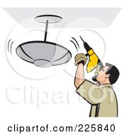 Royalty Free RF Clipart Illustration Of A Man Using A Drill To Install A Light Fixture by David Rey