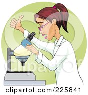 Royalty Free RF Clipart Illustration Of A Female Microbiologist Peering Through A Microscope And Holding At Thumb Up by David Rey