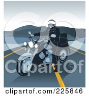 Royalty Free RF Clipart Illustration Of A Biker In The Middle Of A Roadway