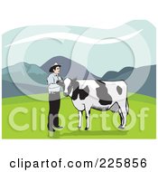 Poster, Art Print Of Dairy Cow And Cowboy In A Pasture