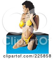 Royalty Free RF Clipart Illustration Of A Sexy Pinup Woman Wading In A Yellow Bikini by David Rey