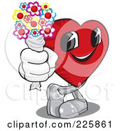 Poster, Art Print Of Red Heart Holding Colorful Flowers In His Hand