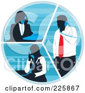 Poster, Art Print Of Silhouetted Business Women And A Man Talking On Phones In A Circle