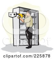 Man Using A Drill To Install Shelving
