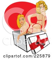 Royalty Free RF Clipart Illustration Of Sexy Pinup Women In A Gift Box by David Rey