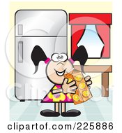 Royalty Free RF Clipart Illustration Of A Happy Girl Holding Orange Juice In A Kitchen by David Rey