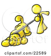 Clipart Illustration Of A Yellow Man Walking A Dog That Is Pulling On A Leash