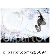 Poster, Art Print Of Grungy Skateboarder Over Black Blue And Purple Splatters
