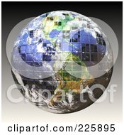 Poster, Art Print Of Metal Earth With A Tile Pattern On A Gradient Gray Background