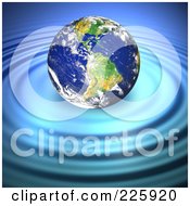 Poster, Art Print Of 3d Earth Floating Atop Of Rippling Blue Water