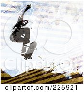 Grungy Skateboarder Over Hazard Stripes