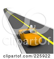 3d Blanco Man Waving And Driving An Orange Car On A Road by Jiri Moucka