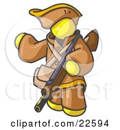 Yellow Man In Hunting Gear Carrying A Rifle