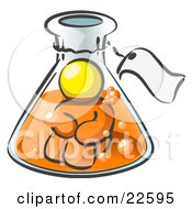 Clipart Illustration Of A Yellow Man Trapped Inside A Bubbly Potion In A Laboratory Beaker With A Tag Around The Bottle