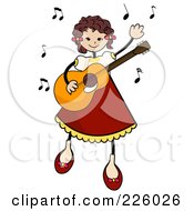 Royalty Free RF Clipart Illustration Of A Stick Girl Dancing And Playing A Guitar