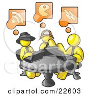 Poster, Art Print Of Three Yellow Men Using Laptops In An Internet Cafe