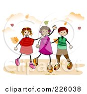 Royalty Free RF Clipart Illustration Of A Stick Boy And Girls Walking In Autumn