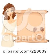 Royalty Free RF Clipart Illustration Of A Brunette Aries Girl Holding A Scroll Sign