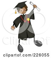 Happy Stick Boy In A Cap And Gown Holding His Certificate