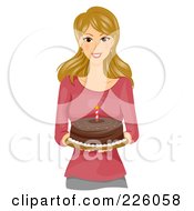 Poster, Art Print Of Pretty Woman Carrying A Chocolate Birthday Cake With One Candle