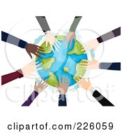 Poster, Art Print Of Circle Of Business Hands Touching The Globe