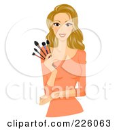 Royalty Free RF Clipart Illustration Of A Pretty Woman Holding Makeup Brushes