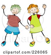 Royalty Free RF Clipart Illustration Of A Stick Boy And Girl Waving