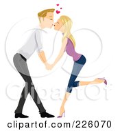 Poster, Art Print Of Young Couple Holding Hands And Bending In To Kiss