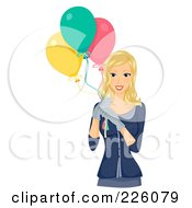 Poster, Art Print Of Pretty Woman Carrying Three Balloons