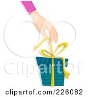 Poster, Art Print Of Hand Pulling A Bow Off Of A Gift Box