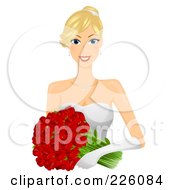 Poster, Art Print Of Young Blond Bride Wearing Gloves And Holding Red Flowers