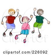 Royalty Free RF Clipart Illustration Of A Stick Girl And Boys Waving