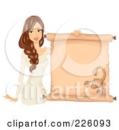 Royalty Free RF Clipart Illustration Of A Brunette Scorpio Girl Holding A Scroll Sign