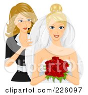 Royalty Free RF Clipart Illustration Of A Wedding Planner Assisting A Bride With Her Veil