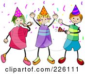 Royalty Free RF Clipart Illustration Of Party Girls And A Boy With Noise Makers